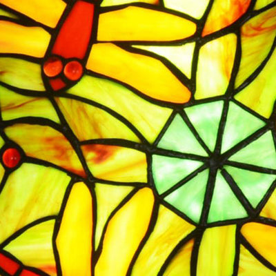 Vintage Tiffany Dragonfly Stained Glass 2/3 Light Flush Mount Ceiling Light