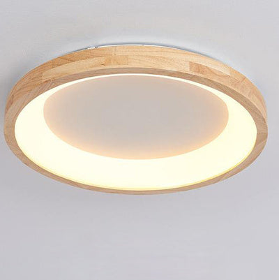 Modern Nordic Wooden Light Stand Round LED Flush Mount Light