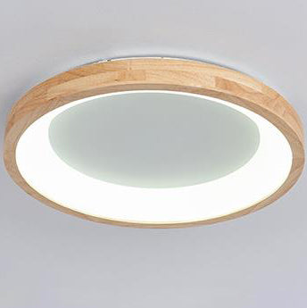 Modern Nordic Wooden Light Stand Round LED Flush Mount Light