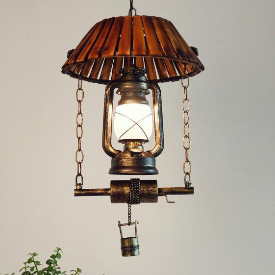 Vintage Kerosene Oil Lamp Bamboo 1-Light Pendant Light