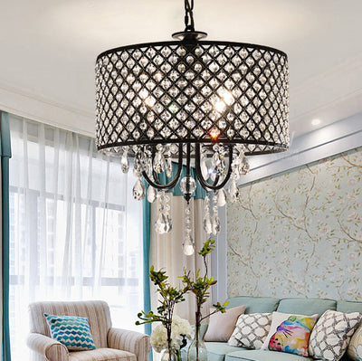 Modern Crystal Fishnet Shaped Round Shade 4-Light Chandelier