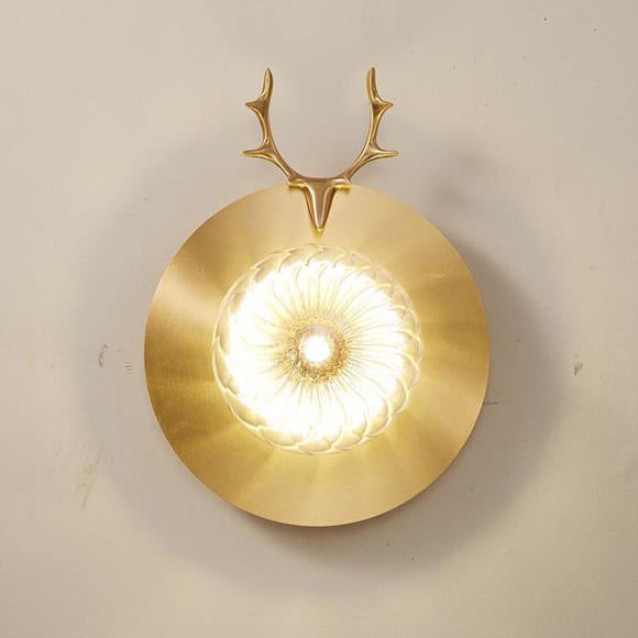 Applique murale industrielle tout en cuivre, lampe de luxe créative à tête de cerf à 1 lumière