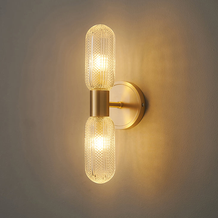 Modern Diamond Textured Glass Brass 2-Light Wall Sconce Lamp