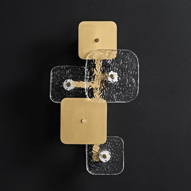 Postmoderne Glas-Messing-Patchwork-Quadrat-LED-Wandleuchte 