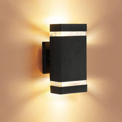 Aplique de pared impermeable para exteriores con 2 luces iluminadas hacia arriba y hacia abajo de diseño cuadrado simple 
