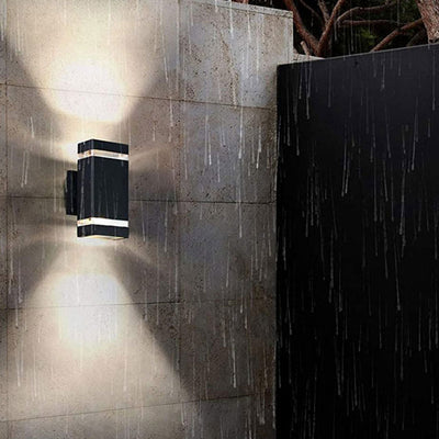 Simple Square Up and Down Lighted 2-Light Outdoor Waterproof Wall Sconce Lamp