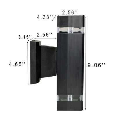 Aplique de pared impermeable para exteriores con 2 luces iluminadas hacia arriba y hacia abajo de diseño cuadrado simple 