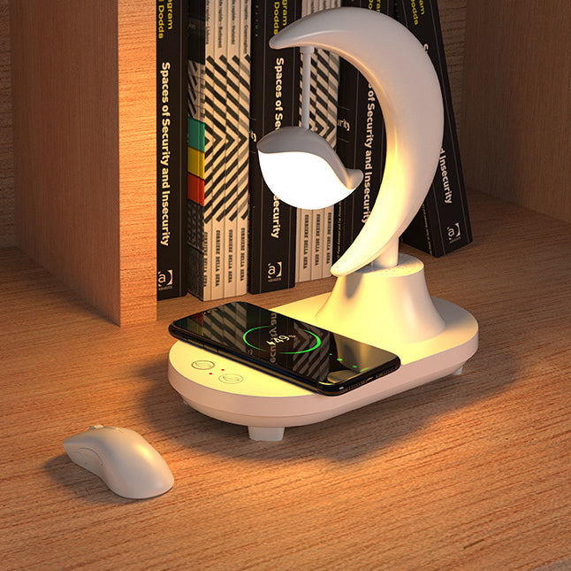 Modern Art Deco ABS Moon Shape Bluetooth Speaker Night Light LED Table Lamp