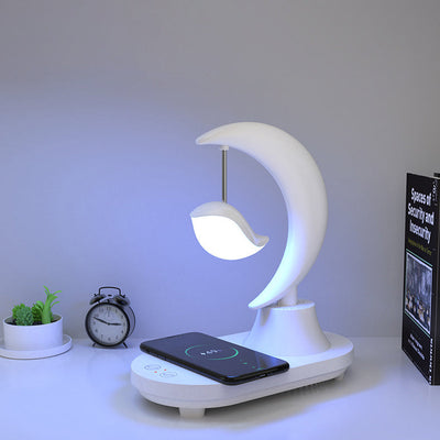 Modern Art Deco ABS Moon Shape Bluetooth Speaker Night Light LED Table Lamp