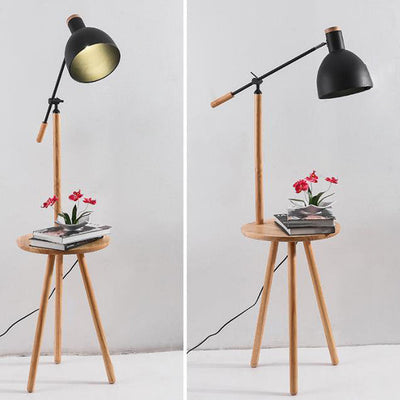 Industrial Iron Shade Wood Shelf 1-Light Standing Floor Lamp