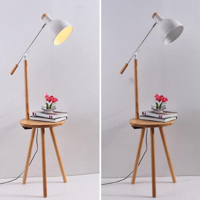 Industrial Iron Shade Wood Shelf 1-Light Standing Floor Lamp