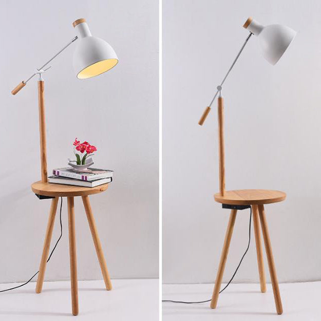 Industrielle Eisen-Schattierung Holzregal 1-Licht Stehlampe 
