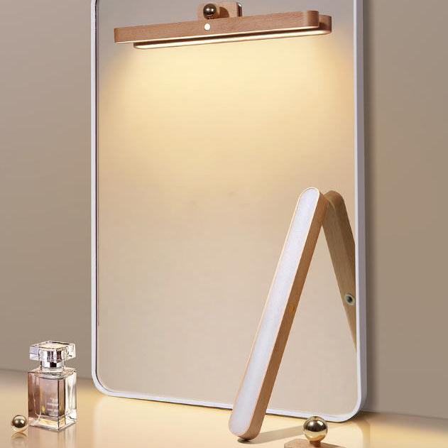 Modern Simplicity Wooden Long Bar Touch LED Mirror Front Light USB Wall Sconce Lamp