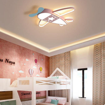 Modern Art Deco Kids PC Creative Childlike Airplane Shape LED Flush Mount Light