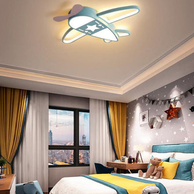 Modern Art Deco Kids PC Creative Childlike Airplane Shape LED Flush Mount Light