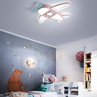 Modern Art Deco Kids PC Creative Childlike Airplane Shape LED Flush Mount Light