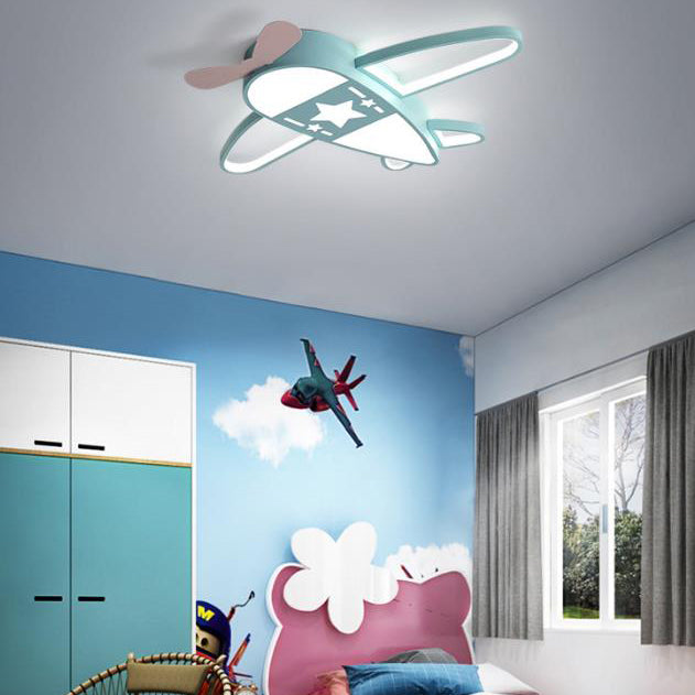 Modern Art Deco Kids PC Creative Childlike Airplane Shape LED Flush Mount Light