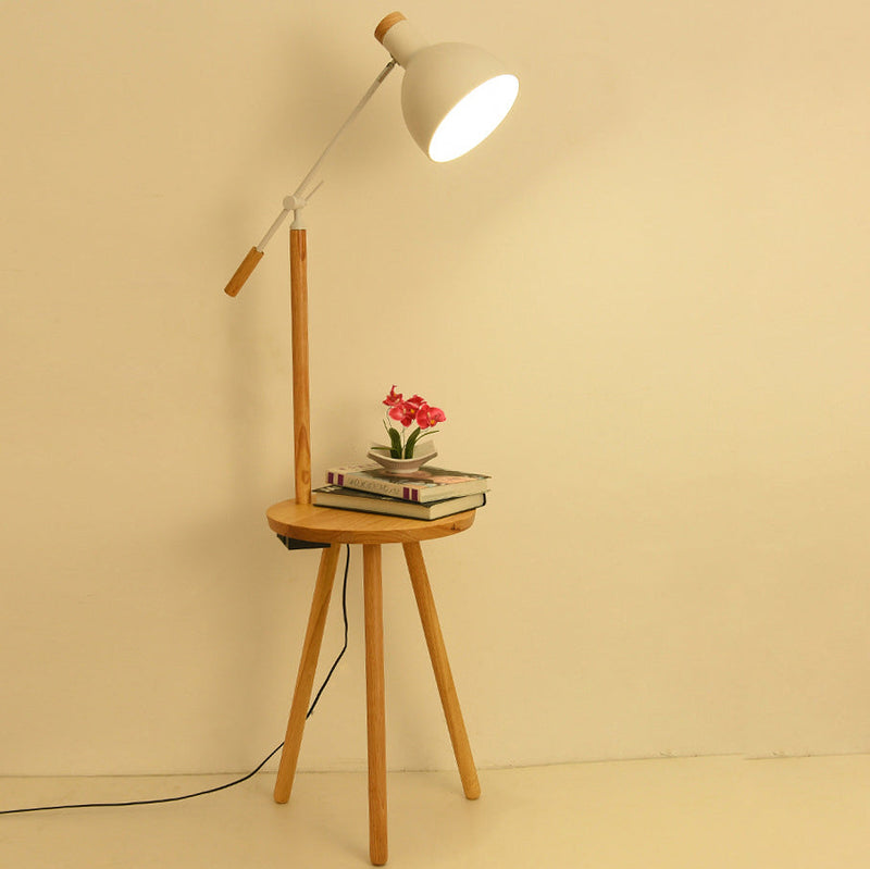 Industrial Iron Shade Wood Shelf 1-Light Standing Floor Lamp