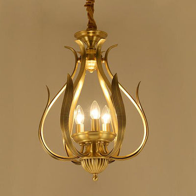 Modern Luxury Brass Oval Lantern  3-Light Chandelier