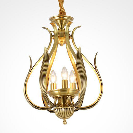 Modern Luxury Brass Oval Lantern  3-Light Chandelier