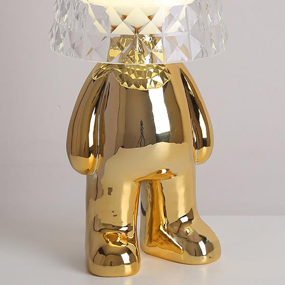 Zeitgenössische nordische Acryl-Lampenschirm Elektroplattierung Goldener Mann 1-Licht Tischlampe 