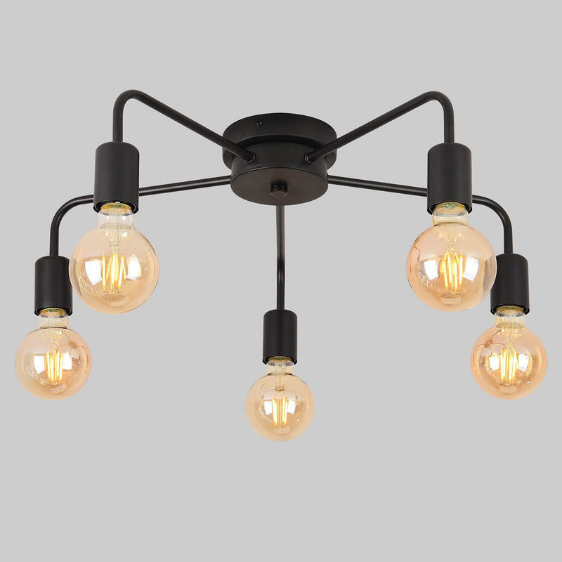 Vintage Industrial Iron Branch 5-Light Semi-Flush Mount Ceiling Light