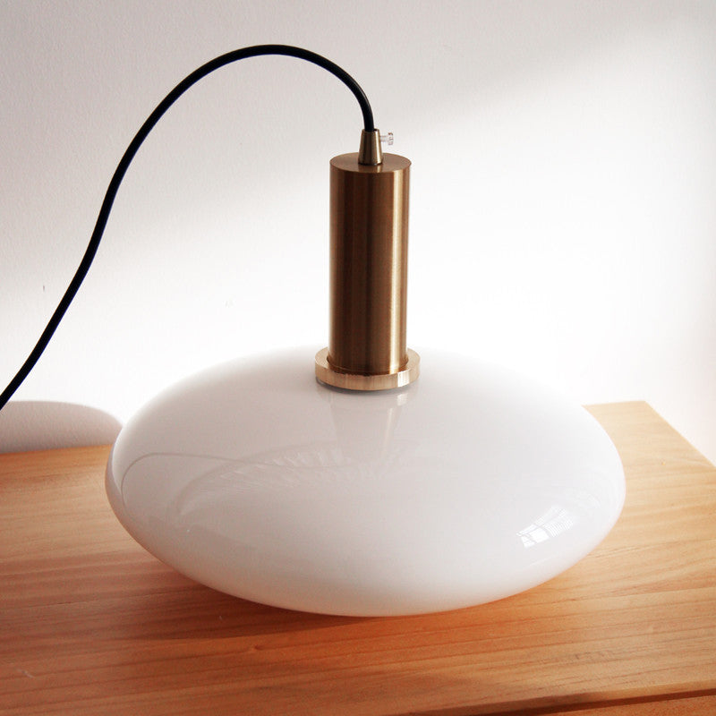 Nordic Milky White Glass Flat Round 1-Light  Pendant Light