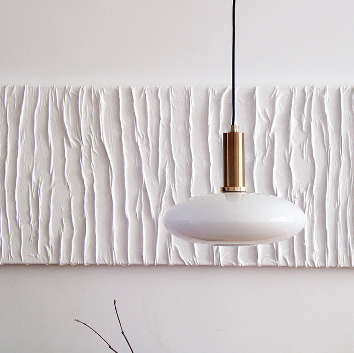 Nordic Milky White Glass Flat Round 1-Light  Pendant Light