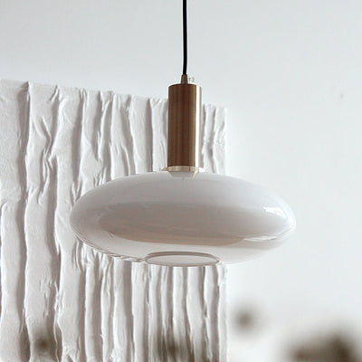Nordic Milky White Glass Flat Round 1-Light  Pendant Light