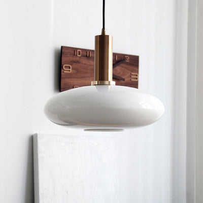 Nordic Milky White Glass Flat Round 1-Light  Pendant Light