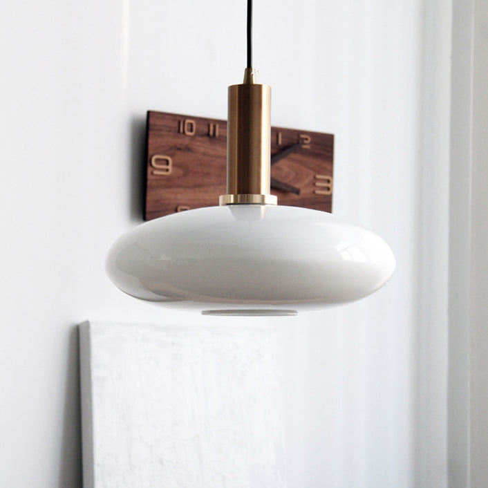 Nordic Milky White Glass Flat Round 1-Light  Pendant Light