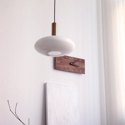 Nordic Milky White Glass Flat Round 1-Light  Pendant Light