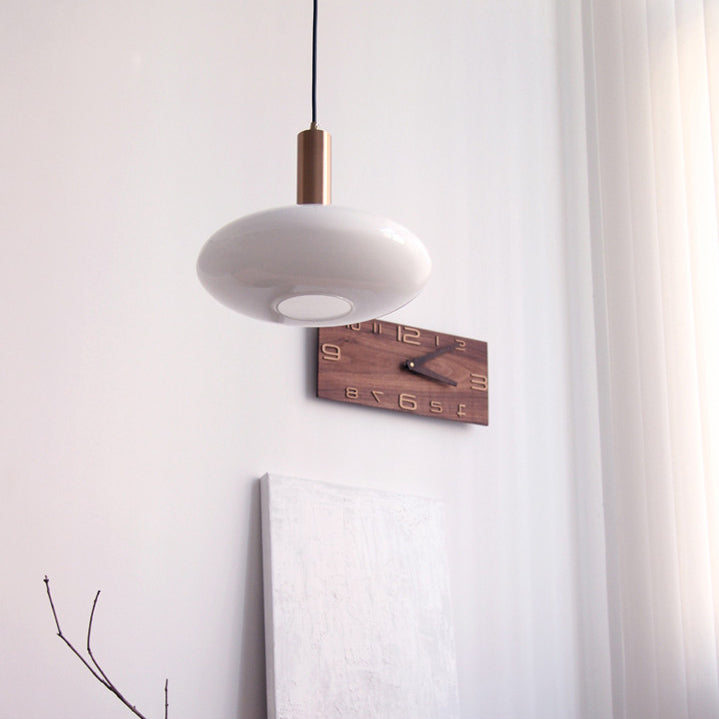 Nordic Milky White Glass Flat Round 1-Light  Pendant Light