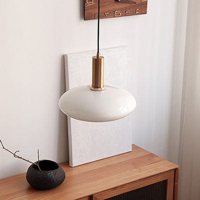 Nordic Milky White Glass Flat Round 1-Light  Pendant Light