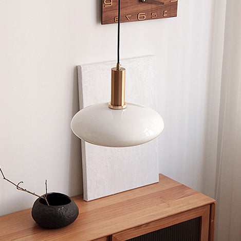 Nordic Milky White Glass Flat Round 1-Light  Pendant Light