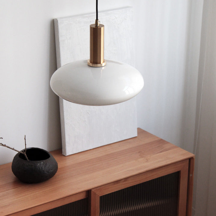 Nordic Milky White Glass Flat Round 1-Light  Pendant Light