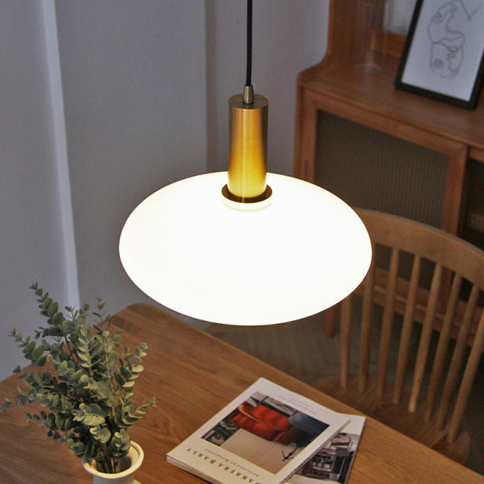 Nordic Milky White Glass Flat Round 1-Light  Pendant Light