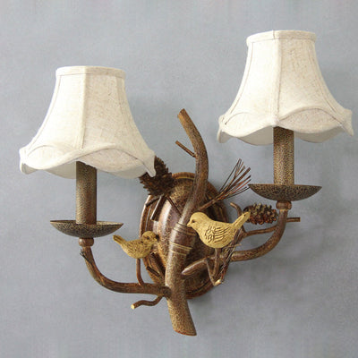 Vintage Fabric Bird Pinecone Resin 1/2 Light Wall Sconce Lamp