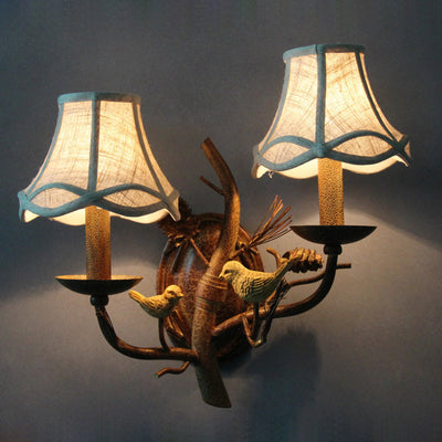 Vintage Fabric Bird Pinecone Resin 1/2 Light Wall Sconce Lamp