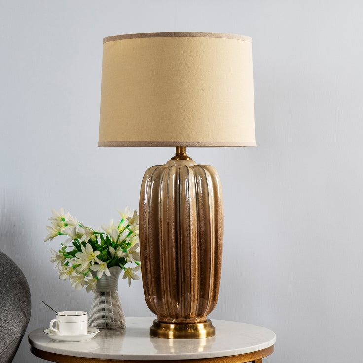 Modern Fabric Ceramic Column Brass 1-Light Table Lamp