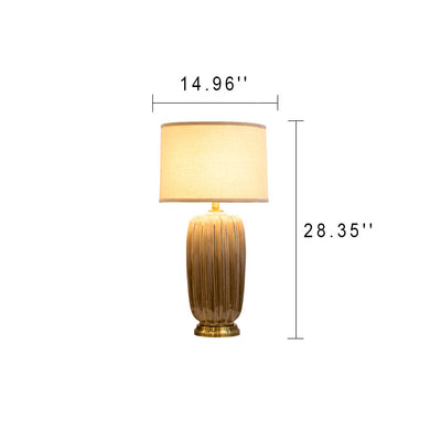 Moderne Stoff-Keramik-Säule Messing 1-Licht Tischlampe 