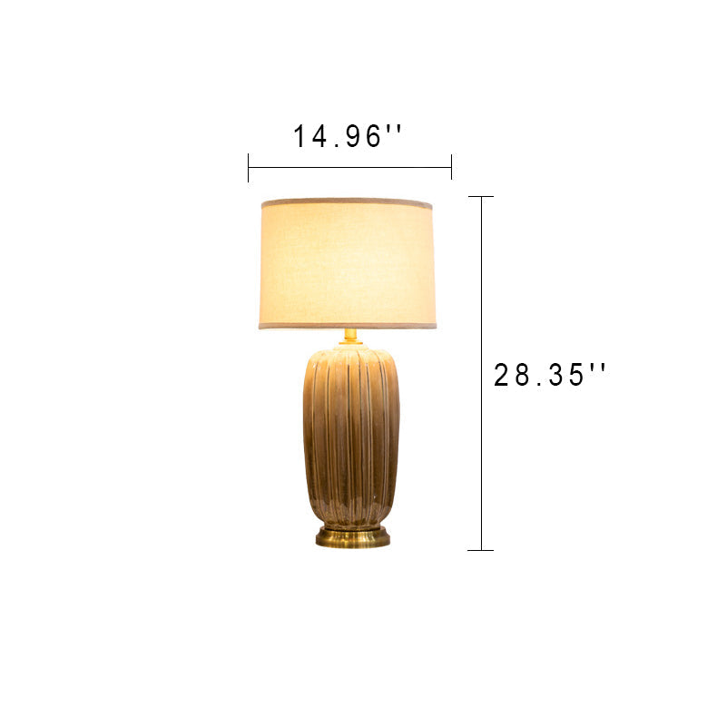 Moderne Stoff-Keramik-Säule Messing 1-Licht Tischlampe 