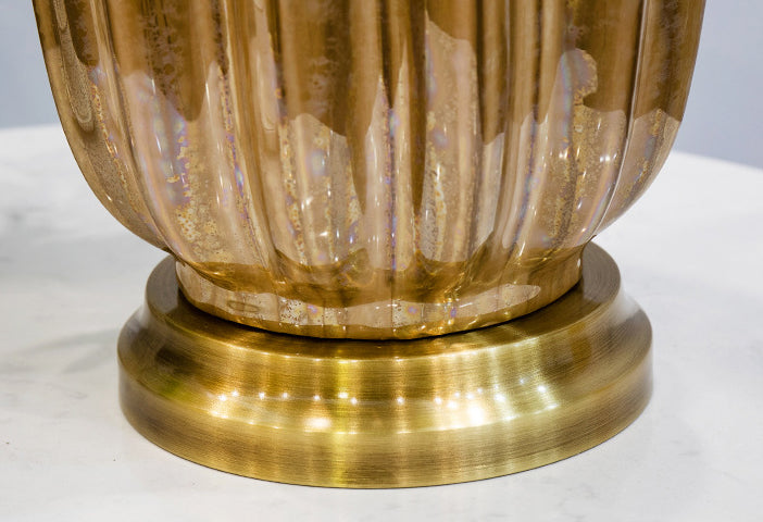Moderne Stoff-Keramik-Säule Messing 1-Licht Tischlampe 