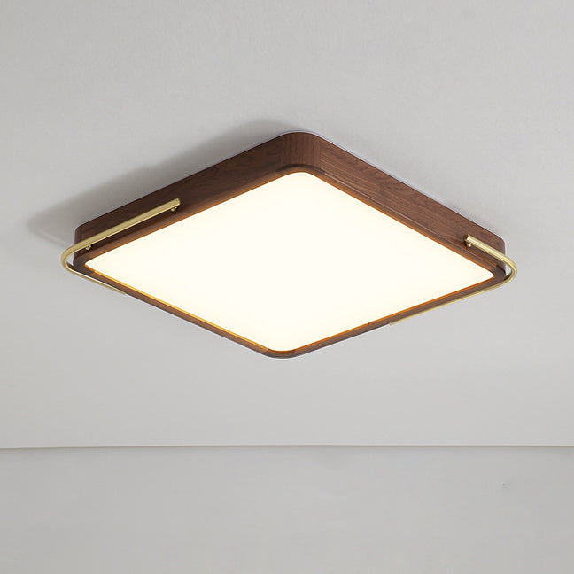 Modern Minimalist Acrylic Shade Walnut LED Flush Mount Light