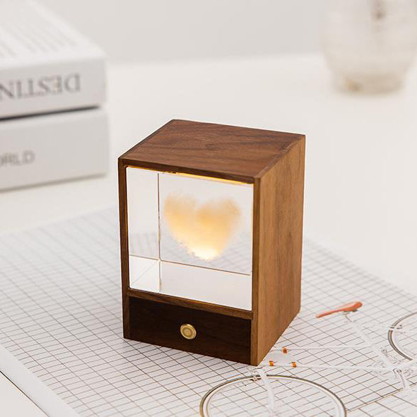 Boîte en bois créative LED veilleuse décorative tactile lampe de Table à intensité variable
