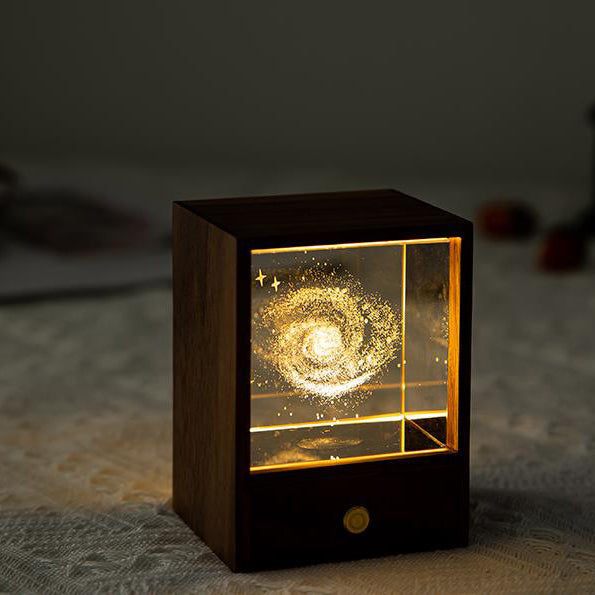 Boîte en bois créative LED veilleuse décorative tactile lampe de Table à intensité variable