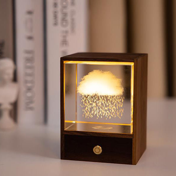 Boîte en bois créative LED veilleuse décorative tactile lampe de Table à intensité variable