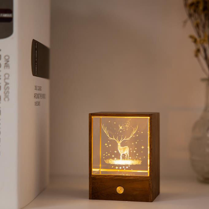 Boîte en bois créative LED veilleuse décorative tactile lampe de Table à intensité variable
