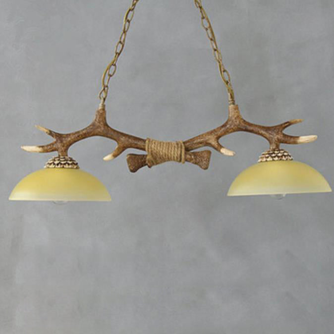 Vintage Resin Antler Glass Bowl Shade 2-Light Chandelier