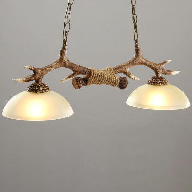 Vintage Resin Antler Glass Bowl Shade 2-Light Chandelier